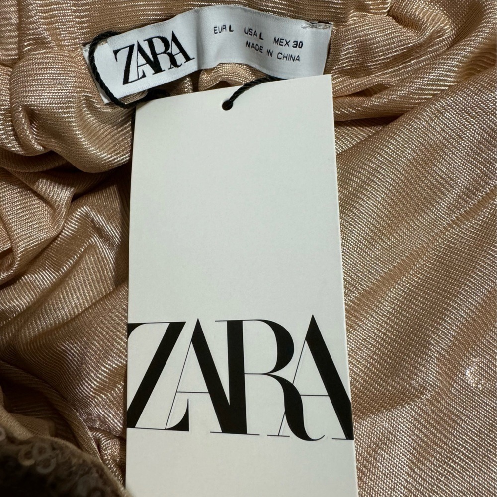 Zara New Gold High Waist Christmas‎ Long Sequin Skirt Size L A-Line Silhouette - Picture 13 of 14